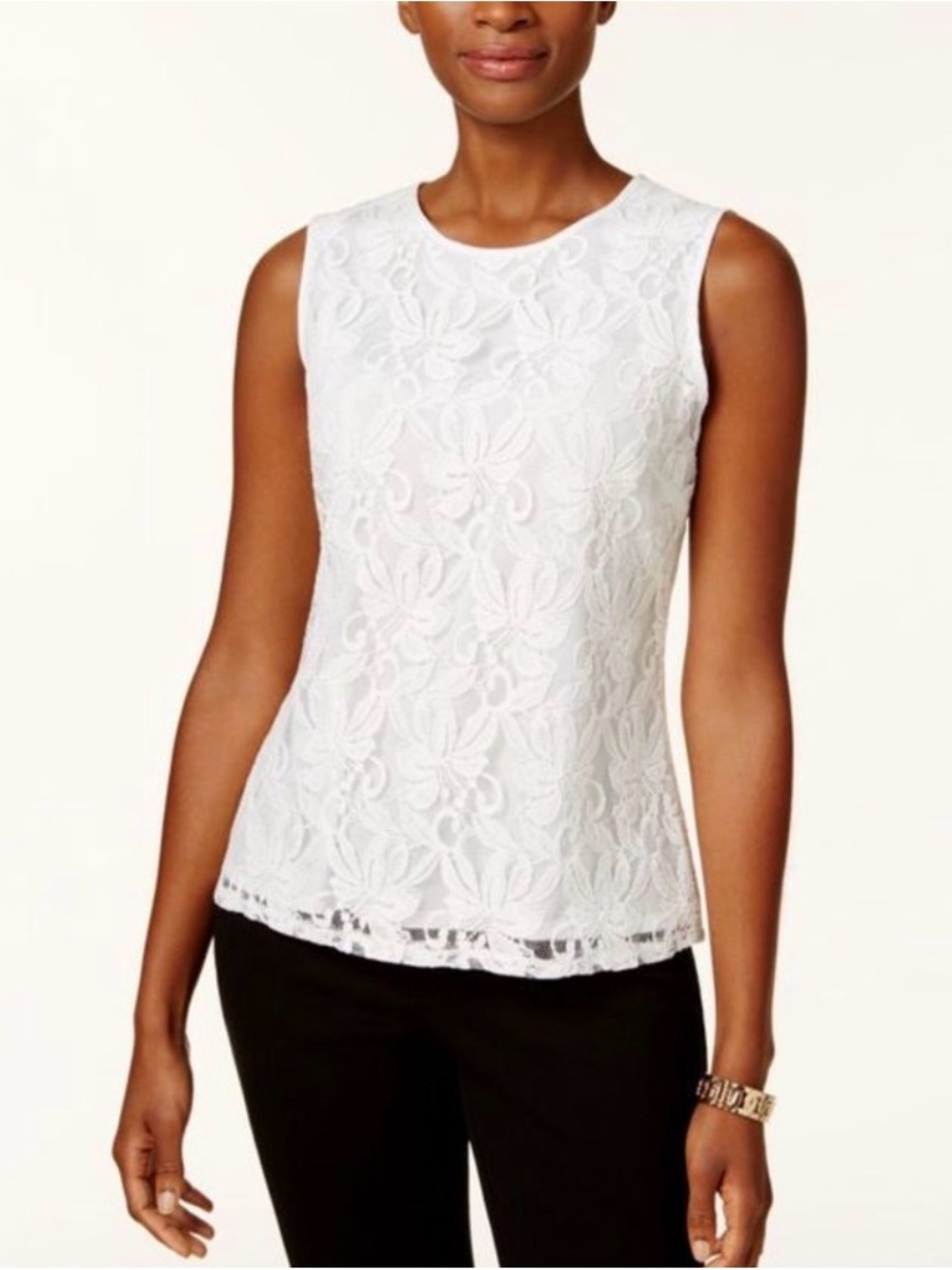 KASPER Womens White Lace Sleeveless Wear To Work Top Sz PS